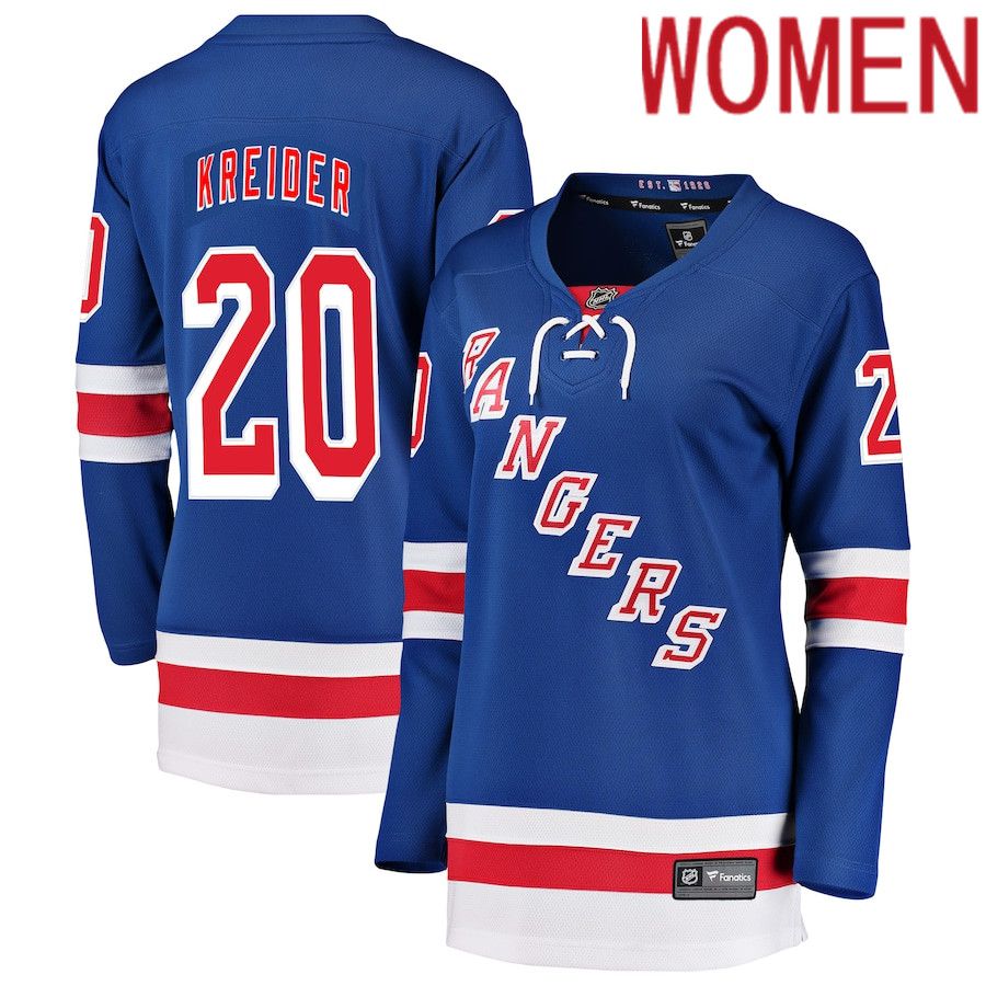 Women New York Rangers 20 Chris Kreider Fanatics Branded Blue Breakaway Player NHL Jersey